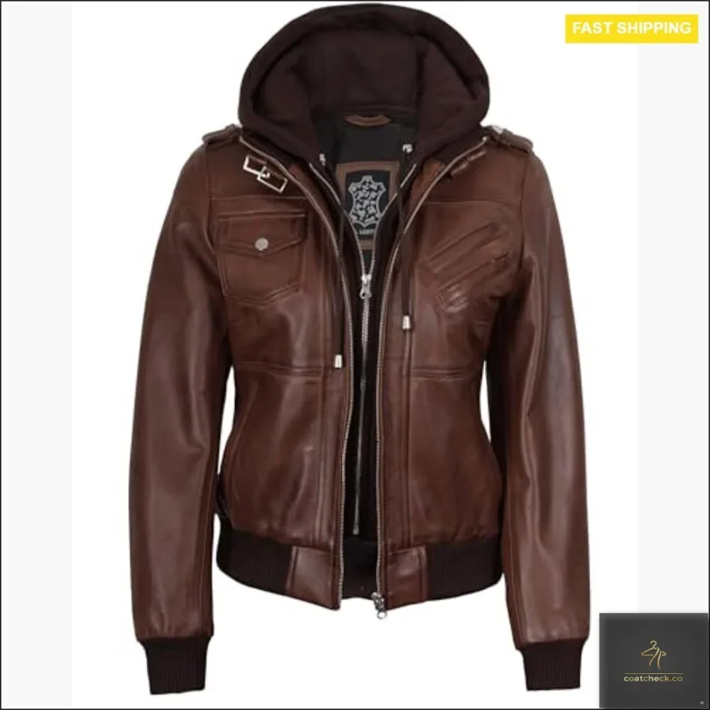 Lambskin Leather Jacket with Removable Hood, Regular Fit, Long Sleeve